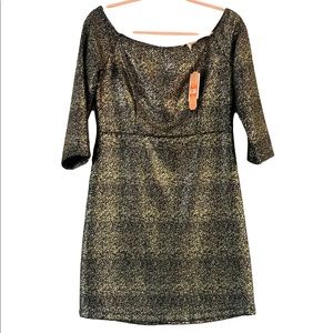 NWT Gianni Bini GB Black Gold Speckled Off-the-Shoulder Cocktail Party Dress